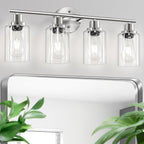 Guliaofo 4-Light Nickel Bathroom Light Fixtures, E26 Modern Vanity Lights for Bathroom with Clear Glass Shade, Wall Lamps for Mirror Hallway Kitchen Cabinet Living Room Sconces Lights