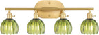 Shenmoyl Bathroom Light Fixtures, 4-Light Brass Vanity Wall Light Over Mirror with Green Tulip Glass Shade for Bedroom Living Room (Bulb Not Included)