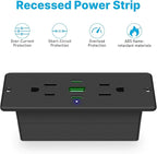 CCCEI Recessed Power Strip with Outlet and 45W USB C Ports, Furniture Flush Mount Power Strip, Small Desk Hidden Outlet for Conference Table, Nightstand, Black, 10FT.