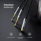 UGREEN Headphone Splitter for Computer 3.5mm Female to 2 Dual 3.5mm Male Braided Audio Splitter Cable Microphone Stereo Jack Earphones Port Cord Gaming Headset to PC Laptop Adapter Black