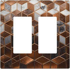 Bvtewkhz Brown Abstract Luxury Modern Geometric Cubic Marble 2 Gang Double Rocker Decorative Light Switch Covers Electrical Faceplate Switch Plates for Bathroom Kitchen Home