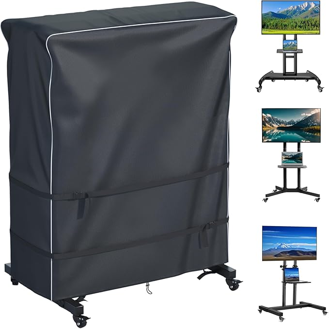 JINLI 55-60 inch outdoor TV trolley cover, courtyard TV cover, Oxford fabric waterproof and dustproof, triple windproof design, compatible with rolling/mobile stand
