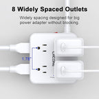 10Ft Surge Protector Power Strip - CHCORE Flat Plug Extension Cord with 8 Outlets and 4 USB Ports(2 USB C), 3 Side Wall Mount Outlet Extender for Home Dorm Room Essentials, ETL Listed, White