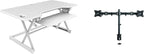 Rocelco 46" Large Height Adjustable Standing Desk Converter with Double Monitor Mount BUNDLE - Quick Sit Stand Up Computer Workstation Riser - Retractable Keyboard Tray - White (R DADRW-46-DM2)