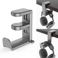 Rotating Headphone Stand - EURPMASK PC Gaming Headset Stand, Adjustable Clamp-on Headphones Holder, Earphone Hanger Hook Under Desk with 360 Degree Swivel&Cable Clip Organizer - Space Grey