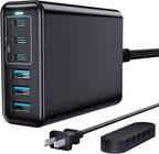 USB C Fast Charger, 105W GaN 6-Port Desktop USB Charging Station Hub, USB C Charger Block Wall Charger for iPhone 17/16/15/14/13/12/11, iPad, Samsung and More (Cable Organizer Included)