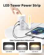 AnnTane Power Strip Tower with Night Light, 15W Surge Protector Power Strip with USB Ports, 10 FT Extension Cord with Multiple Outlets (12AC+3A+2C) for Home Office Desk DormRoom (White)