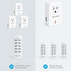 Syantek Remote Control Outlet Wireless Light Switch for Household Appliances, Expandable Remote Light Switch Kit, Up to 100 ft Range, FCC Certified, ETL Listed, White (3-1)