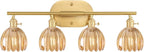 Shenmoyl Bathroom Light Fixtures, 4-Light Brass Vanity Wall Light Over Mirror with Amber Tulip Glass Shade for Bedroom Living Room (Bulb Not Included)