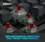 ADESSO Easytouch 1300 Mechanical Keyboard RGB Illuminated Hot Swappable Red Switches Wired Wireless Bluetooth Gaming Keyboard with Copilot AI Hotkey for Windows Mac