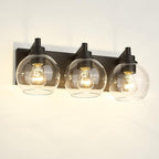METWET Bathroom Light Fixtures, 3-Light Matte Black Vanity Light, Modern Wall Sconces with Clear Glass Globe Shade, Bathroom Wall Lights for Mirror Kitchen Bedroom Hallway, VL195-MB-3