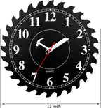 CIGERA 12 Inch Wall Clock with Circular Saw Blade Dial, Handsaw and Hammer Pointer,Great Decor for Home,Workshop and Man Cave (Black)