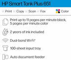 HP Smart Tank Plus 651 Wireless All-in-One Printer, Ink Tank Printer-for-Home Use, up to 2 Years of Ink in Bottles, Auto Document Feeder, Mobile Print, Scan, Copy, Fax (7XV38A)