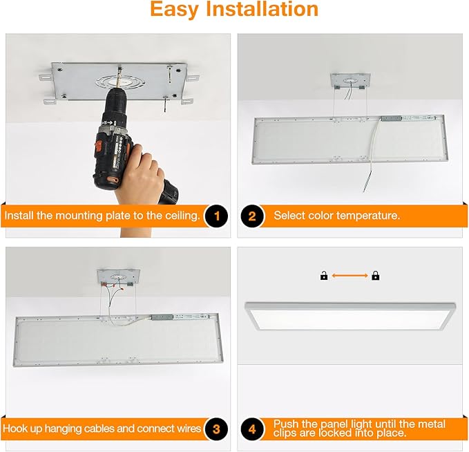 Mcacggo 12-Pack 1x4 LED Flat Panel Light Surface Mount, 3000K/4000K/5000K Selectable, Ultra-Thin Flush Mount LED Ceiling Light for Kitchen, Triac Dimmable, Bright 4400LM, 100-277V, ETL Listed, White