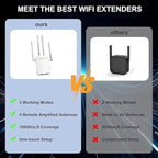 WiFi Extender Signal Booster,WiFi Extender, 5G WiFi Booster (Up to 10000sq. ft for 55+ Devices), WiFi Repeater with 4 Antennas 360° Coverage, WPS 1-Tap Setup with Dual Band 1200Mbps