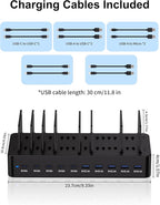 100W Charging Station for Multiple Devices, 10-Port USB Fast Charging Station with Adjustable Dividers & 10 Cables- Multi Device Organizer Charging Dock for iPhone, iPad, Tablets & More