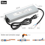 LED Power Supply 150 Watts LLTOP Waterproof IP67 LED Driver 100-264V AC to 12V DC 12.5A Low Voltage Transformer Converter Ultra Slim Power Adapter for Indoor Outdoor LED Lights