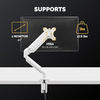Fellowes Platinum Series Single Monitor Arm for 40-Inch Monitors, Full Motion, 360° Rotation, VESA Mount with Grommet or Clamp, USB Ports, Ergonomic, White, 8056201