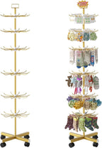 Exttlliy Retail Display Stand Store Display Rack 6 Tier Metal Spinning Display Stand Rack with Wheels Keychain Jewelry Stocking Hat Stand with Hooks for Malls, Showroom, Retail Store (6 Tier Gold)