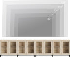 WAMPAT Modern TV Stand with Glass Doors for 120 inch TVs, 4 in 1 Entertainment Center Console with Adjustable Shelves and Metal Base for Living Room, Bedroom, Light Oak
