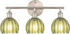 Shenmoyl Bathroom Light Fixtures, 3-Light Vanity Wall Light Over Mirror with Green Tulip Glass Shade for Bedroom Living Room (Bulb Not Included), Satin Nickel
