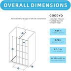 Goodyo 34" x 72" Shower Door Tempered Glass Shower Screen with Tool Bar Towel Rack for Walk in Bathroom 16-Grid Modern Design, Matte Black Finish