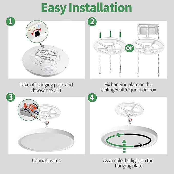 15.8 Inch Dimmable LED Flush Mount Ceiling Light, 32W, 3480LM, 3000K/3700K/4000K/5000K/6000K, Round Flat Panel Low Profile Ceiling Light Fitures for Hallway, Kitchen, Bedroom, 2PK White