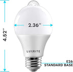 LUXRITE A19 LED Motion Sensor Light Bulbs, 60W Equivalent, Motion Activated Dusk to Dawn Sensor, 3000K Soft White, 800 Lumens, Security Light Bulb, Indoor/Outdoor, UL Listed, E26 Base (2 Pack)