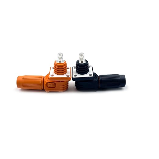 400A Battery Energy Storage Connector, 150mm² High Current Connectors IP67 Waterproof Stud Wiring Power Adapter Quick Plug Terminal Right Angle Plug and Socket (1500V Black+Orange)