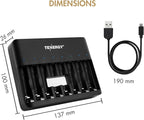 Tenergy TN477U 8-Bay Fast Charger for NiMH/NiCD AA AAA Rechargeable Batteries with 8pcs AA and 8pcs AAA Premium Pro Rechargeable Batteries