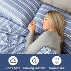 RV Short Queen Sheet Set 60 X 75 - 4 Piece RV Short Queen Bed Sheets - Soft, Breathable & Cooling - Designed for Bunks, Trailers & Campers - Fits 8” to 12" Mattress - Luxury Bedding - Blue Stripes 3