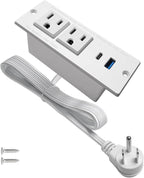 4 LEAF USB C Recessed Power Strip Fast Charge Desktop Power Station 2 Outlets 2 USB (PD20W & QC18W, Total 20W) Mountable Flat Plug 10'ft Extension Cord Mount for Tabletop Sofa Cabinet Nightstand