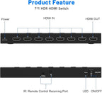 HDMI Switch 7 in 1 Out 4K@60Hz, 7 Port HDMI Switcher Selector Support HDR & HDCP 2.2 & Full 3D Compitable with Nintendo Switch,Xbox PS5/4,Fire Stick,Roku,Apple TV for Gaming & Home Entertainment