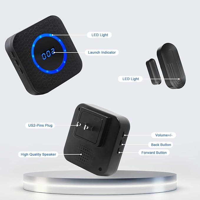 Door Chime SanJie Wireless Door Sensor for Business Home Office When Entering Window Alarm with 800Ft Range 55 Chimes 5 Volume Levels (1 Receiver & 2 Sensor)