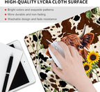 Western Highland Cow Sunflowers and Cowhide Brown Square Mouse pad, Texture, Waterproof, Anti Slip Rubber Base, Computer Mouse pad