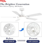 TCL Ceiling Fans with Lights, 52 Inch Ceiling Fan with Light and Remote Control, Reversible DC Motor, Noiseless, Dimmable 36W LED, Modern Ceiling Fan for Bedroom Living Room (White)