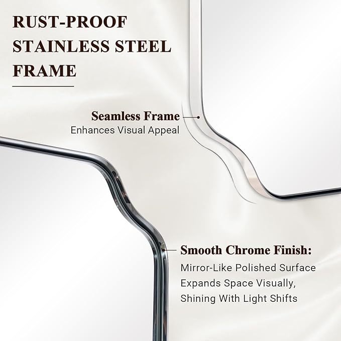 ANDY STAR Chrome Bathroom Mirror, 24x32 Inch Polished Chrome Rectangle Mirror, Scalloped Bathroom Mirror with Stainless Steel Metal Frame, Thin Frame Deep 1’’