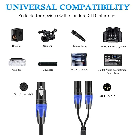 Seefeful XLR Splitter Cable, 1 Female to 2 Male Patch Y Cable Balanced Microphone Splitter Cord Audio Adaptor (20 FT)