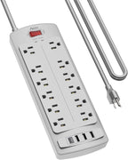 Power Strip, ALESTOR Surge Protector with 12 Outlets and 4 USB Ports, 10 Feet Extension Cord (1875W/15A), 2700 Joules, ETL Listed, Grey