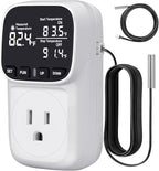 COMYAN Temperature Controlled Outlet with 16.4ft & 6.5ft 2 Probes, Reptile Thermostat 15A 1800W Digital Thermostat, Heating Cooling Timer with Cyclic Timing/Countdown, -40℉~210℉ for Reptile Incubator