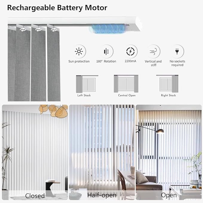 Blindify Motorized Vertical Blinds, Blackout Sliding Door Shades Vertical Shades Remote Control Customize, Grey