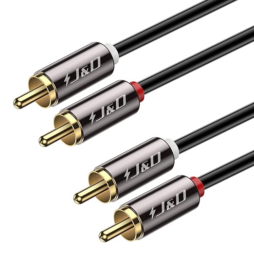J&D 2 RCA M/M Stereo Audio Cable, Gold-Plated 2RCA Male to 2RCA Male Copper Shell Auxiliary Audio Cord for Home Theater HDTV Amplifiers Hi-Fi Systems Speakers, RCA Audio Cables, 15 Feet