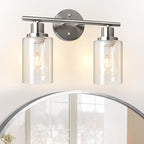 Unicozin 2 Light Vanity Lights, Brushed Nickel Wall Sconce Light with Clear Glass, Bathroom Light Fixtures, Wall Lights for Mirror, Living Room, Bedroom, Hallway, E26 Base (Bulbs Not Included)