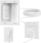 in Wall Cable Concealer Kit with Brush Wall Plate,Recessed Outlet Box,9ft Cord,2 Gang Pass Through Wire Hider for TV Cable Management,HDMI Cables and Home Theater Systems