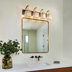 FDPBY Crystal Vanity Lights 4-Light Black Gold Bathroom Vanity Lights Modern Crystal Bathroom Light Fixtures Over Mirror 32.67" Long Vanity Light for Bathroom