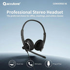 Accutone Conversation 95 Wired Office USB Headset with Environmental Noise Cancelling Microphone & wideband Audio Output, Black