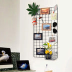 Wall Photo Grid Shelf, Wall Hanging Ins Art Display Grid Panel for Decor & Storage, Metal Wire Notice Boards & Memo Board, Mesh Tool Organiser, Wall Photo Frame 2 Pcs (Black, 15.7 x 31.5 inches)