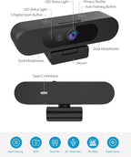 MOERTEK 4K Webcam for PC, Ultra 4K HD, AI Auto Framing, Webcam for Streaming, Auto Focus, Dual Noise Reducing Mics, 5X Digital Zoom, 92°FOV, Plug and Play, Ideal for High-End Meeting, Streaming