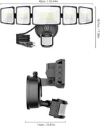 Onforu 5000LM Motion Sensor Outdoor Lights Plug in, 5 Head Motion Sensor Flood Light Outdoor with Remote, Dusk to Dawn Outdoor Lighting, IP65 Waterproof Motion Detector Lights for Outside, Black
