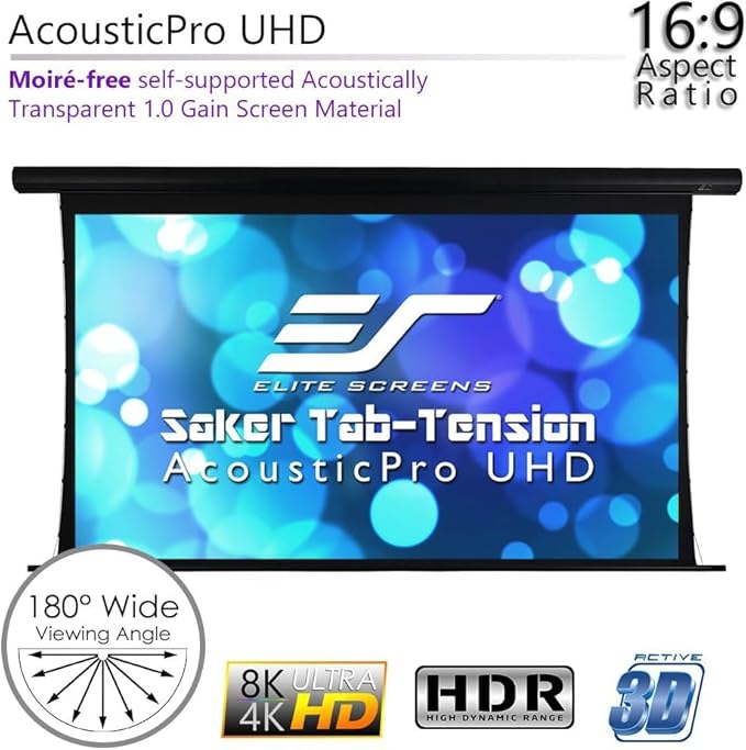 Saker Tab-Tension AcousticProUHD, Acoustically Sound Transparent Motorized Projector Screen Movie Cinema Gaming, SKT135UH2-E12-AUHD